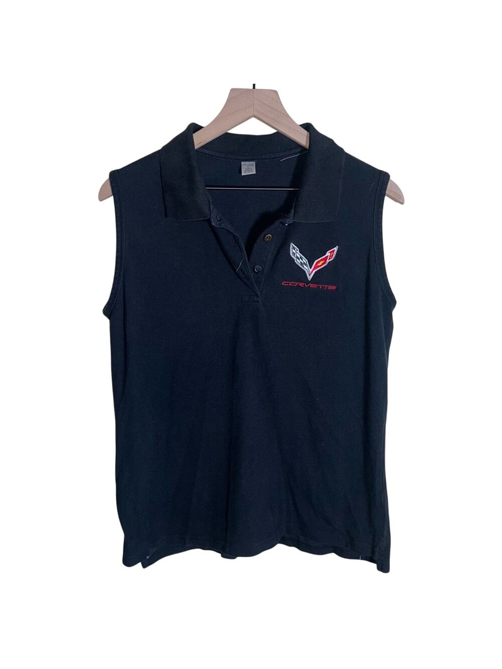VNTG CORVETTE sleeveless collared embroidered polo L
